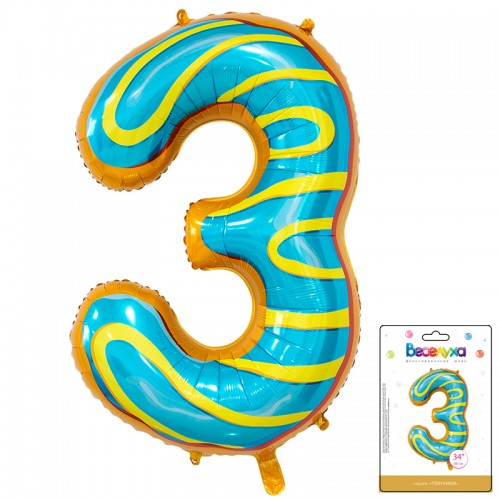Шар фольгированный Цифра "3" 40'' Пончик