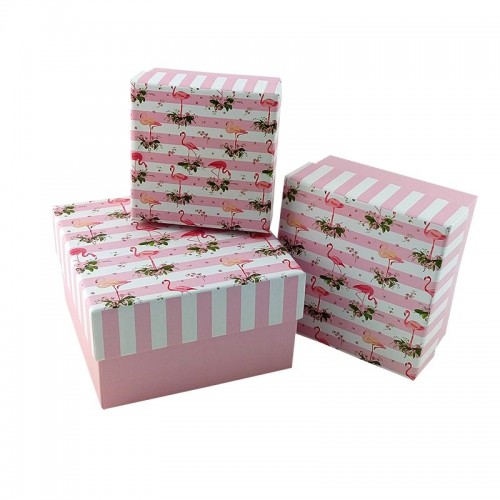 Подарочная коробка "Розовый фламинго" 13/13/7см.